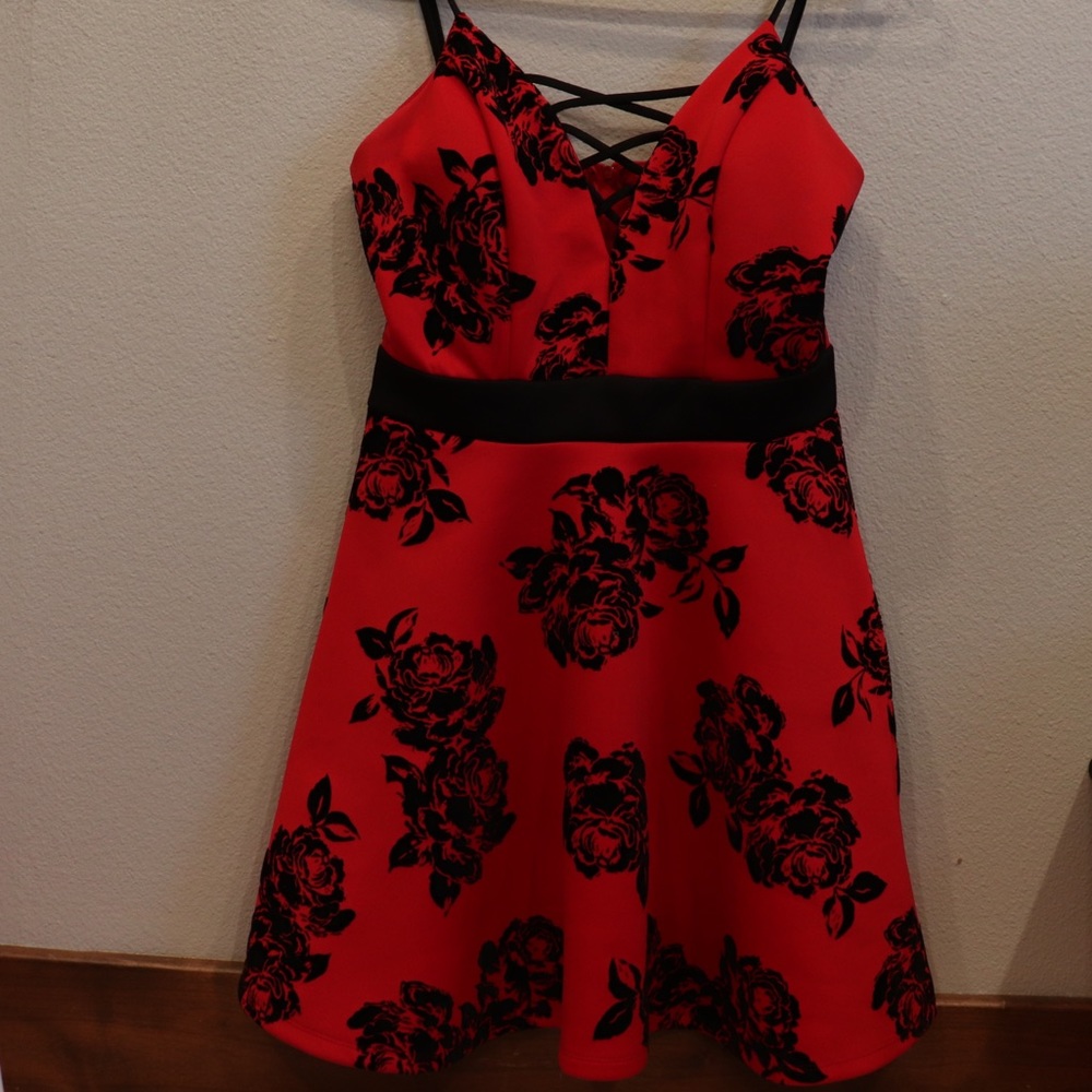 Red and black velvet flower dress